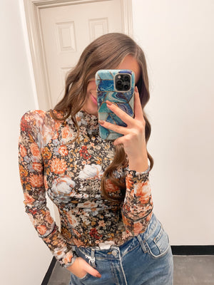 Moonlight Rose Floral Mesh Long-Sleeve Top