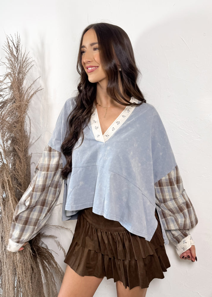 For Keeps Plaid/Floral Top | Denim