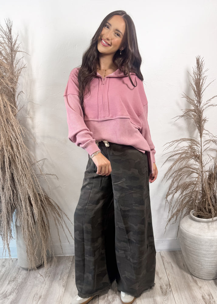Jadelynn Brooke Ready Or Not Waffle Quarter Zip | Dusty Rose