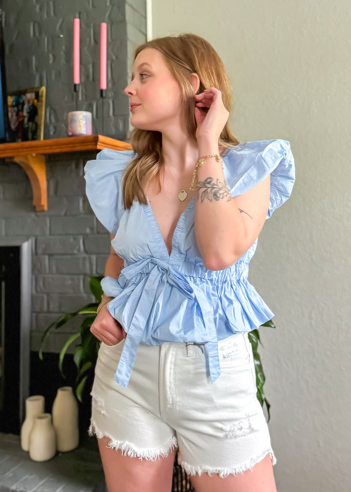 Meet Me In Santorini Adelina Top | Sky Blue