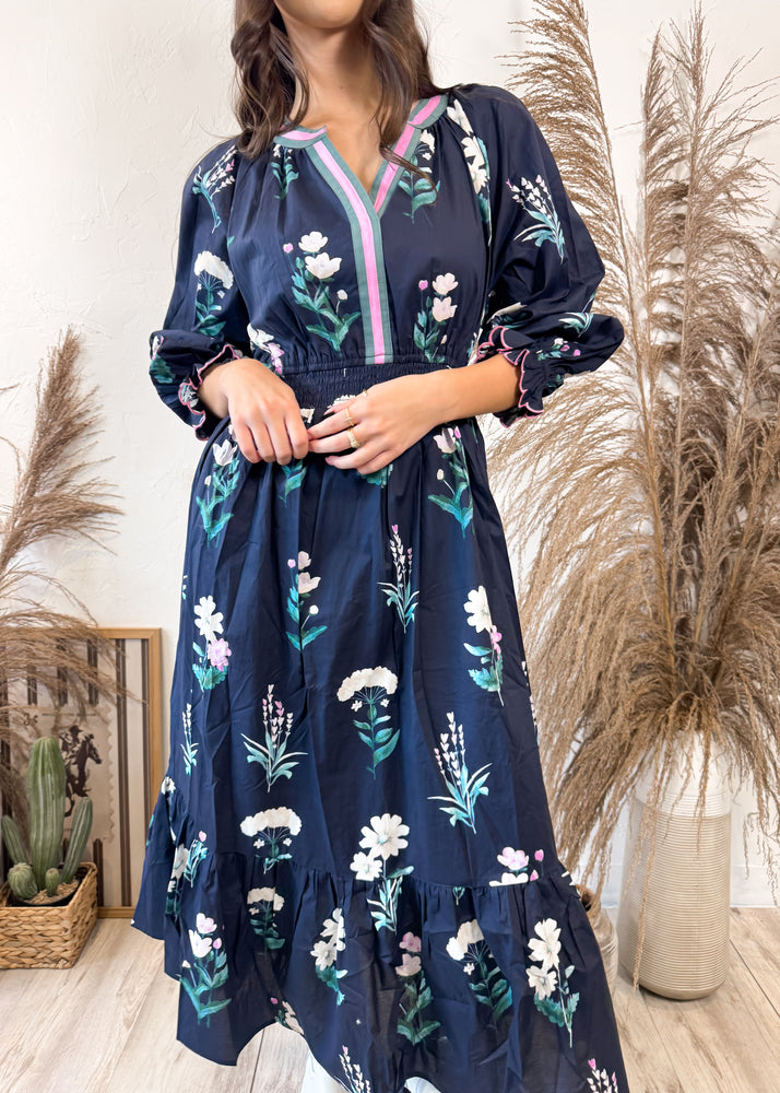 Falling Foliage Midi Dress | Midnight