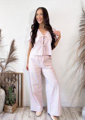 Sunday Striped Puff Sleeve Top | Pink