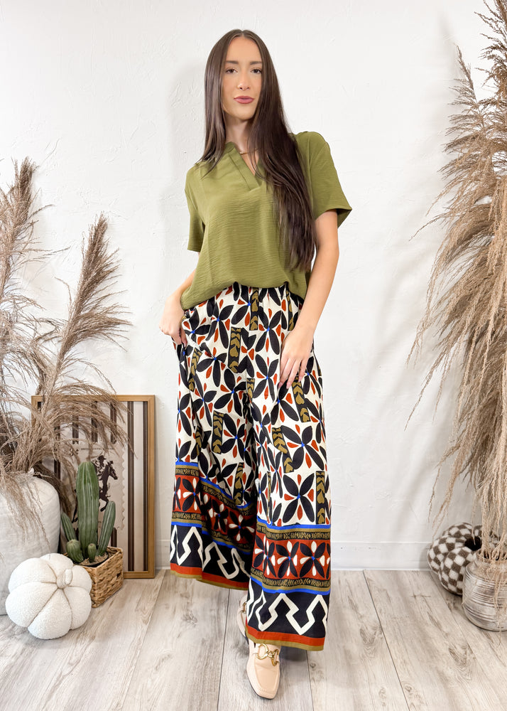 Retro Bloom Work to Casual Pants | Black Mix
