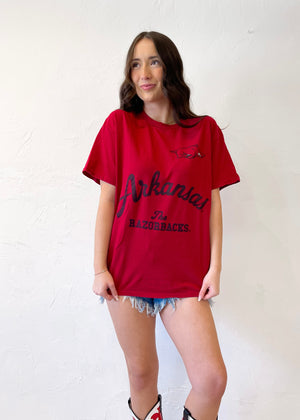 Livy Lu Arkansas Razorbacks Thrifted Tee | Red