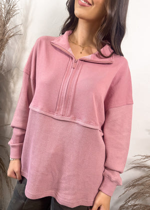 Jadelynn Brooke Ready Or Not Waffle Quarter Zip | Dusty Rose