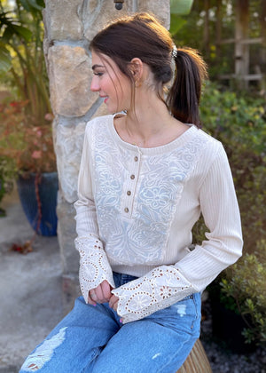 Sweet Thang Embroidered Top | Beige