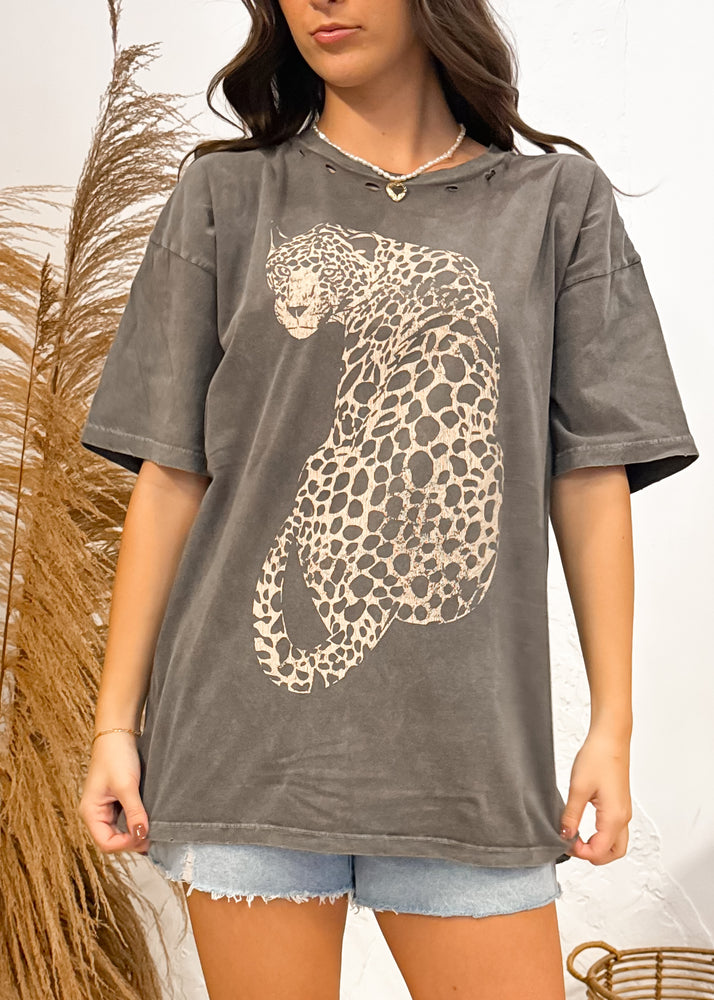 Leopard Graphic Tee | Vintage Grey