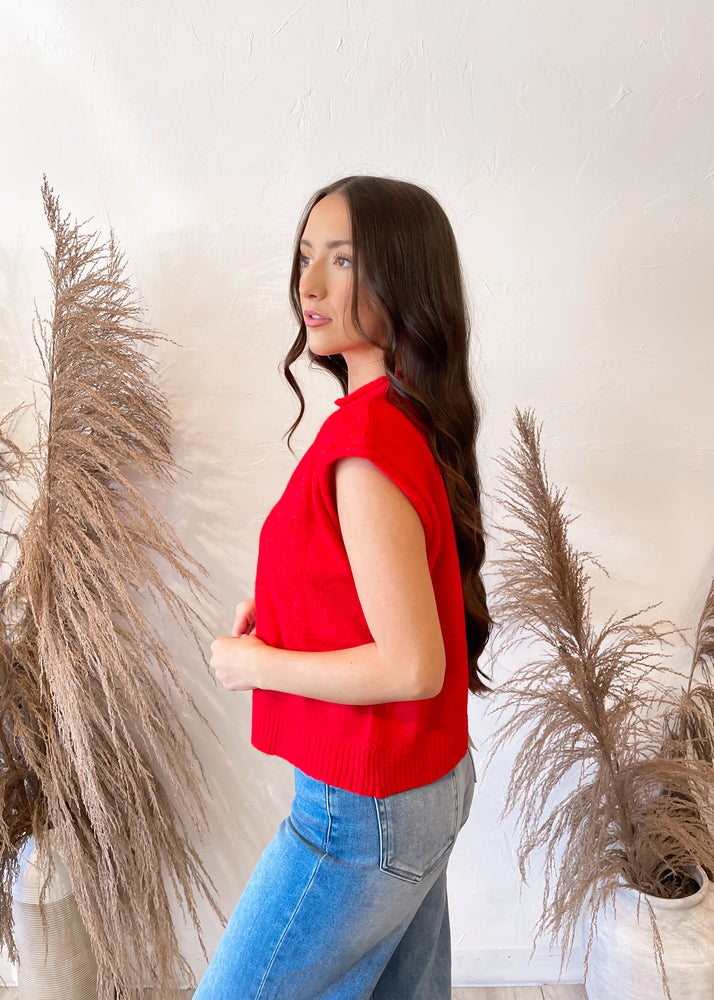 The Piper Vest Cardigan | Tomato Red