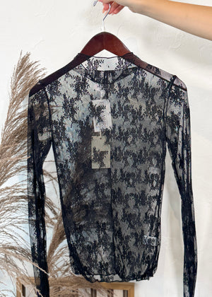 How Iconic Lace Long Sleeve Top | Black