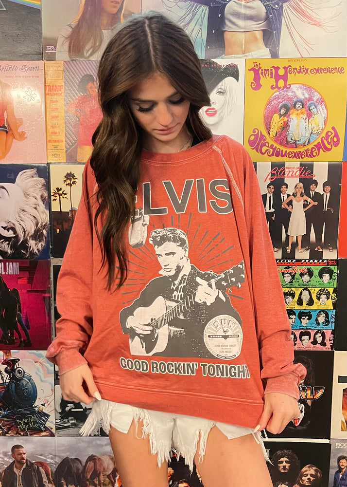 Recycled Karma Elvis Good Rockin' Sweatshirt | Red