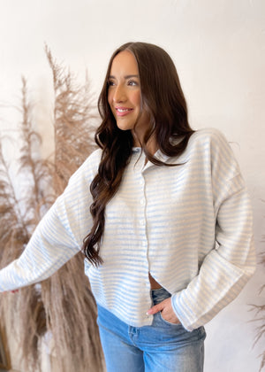 Bella Cutie Stripe Cardigan | Light Blue