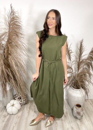 Olive Affair Dress with Belt | Olive