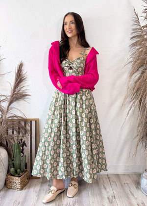 Strawberry Matcha Green Floral Dress