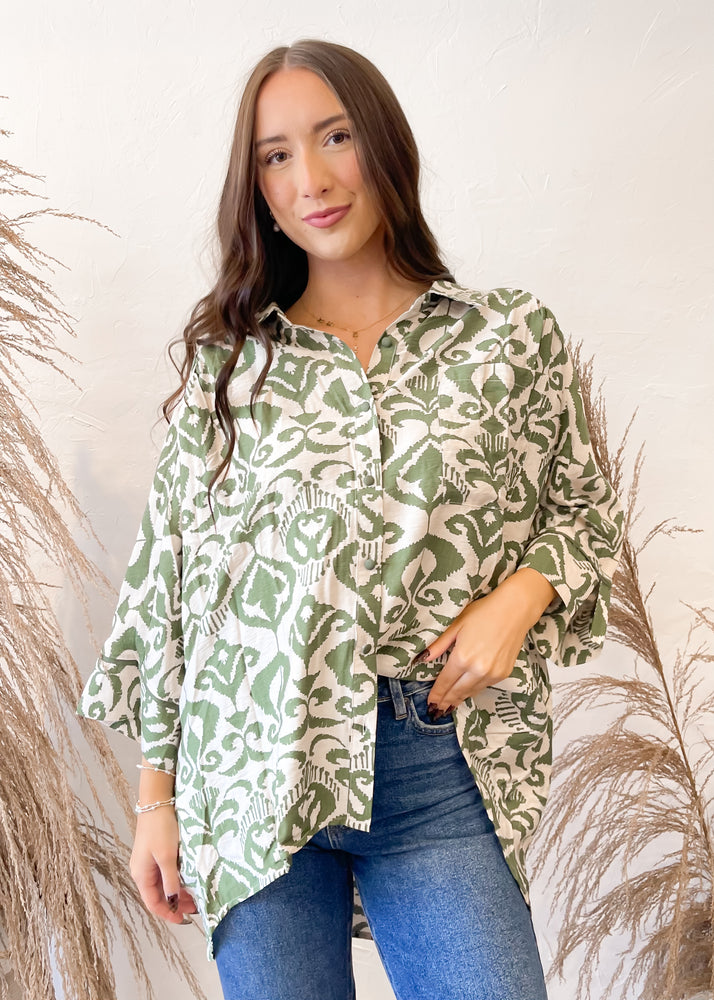Mossy Meadow Button Up Top | Sage