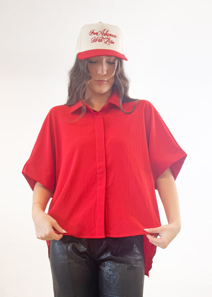 The Kamree Oversized Button Up Top | Red