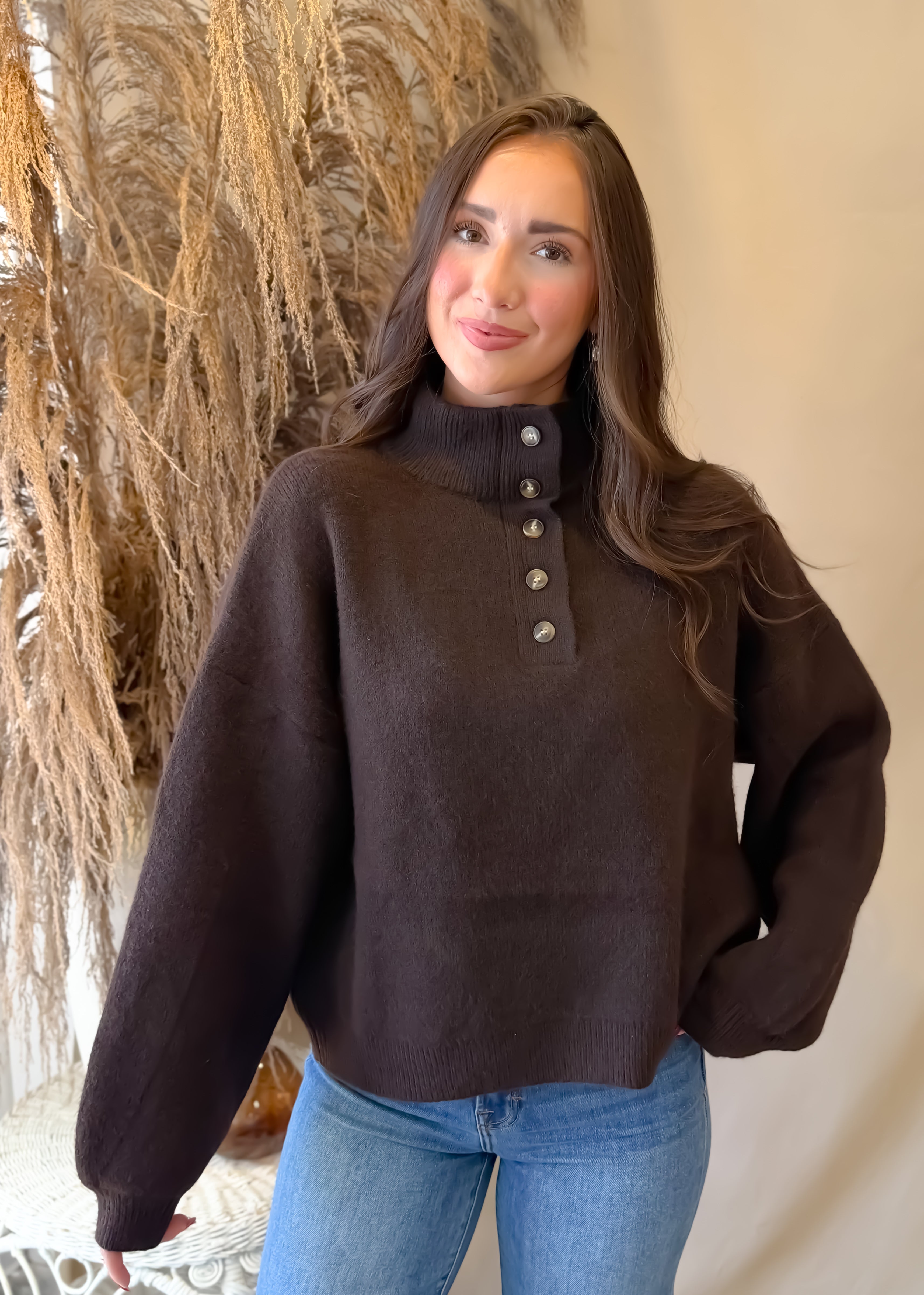Fireside Henley Sweater | Brown – shopbellabird