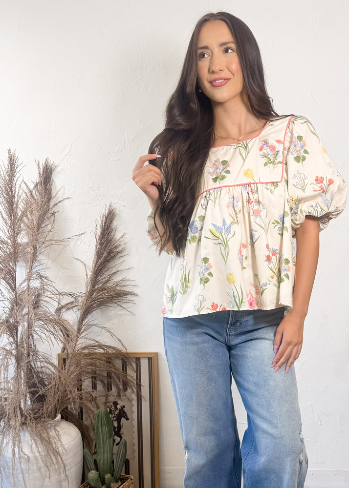 Frilly Florals Babydoll Top | Ivory