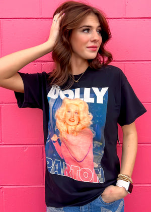 Livy Lu Dolly Parton In Pink Tee | Black