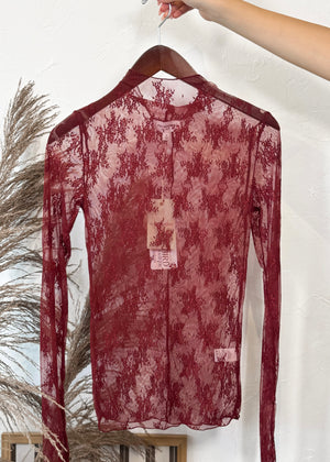 Lady Lux Lace Long Sleeve Top | Wine