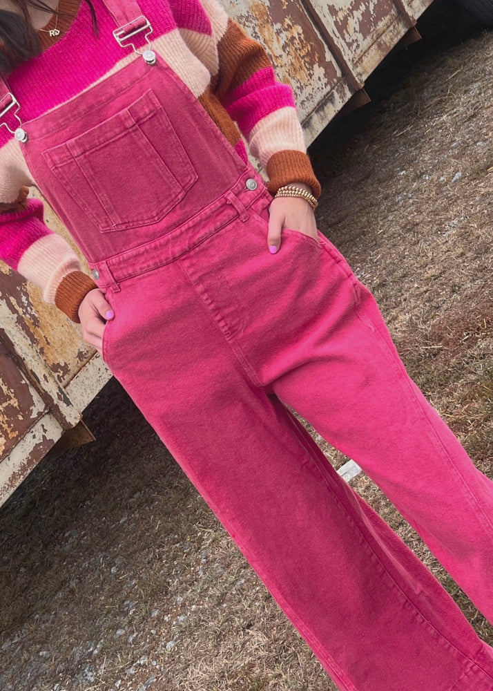 
            
                Load image into Gallery viewer, See Y&amp;#39;all Later Distressed Denim Overalls | Berry
            
        