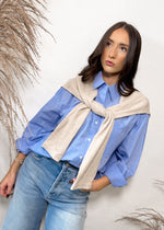 Fifth Ave Striped Shirt with Knit Sleeve | Chambray