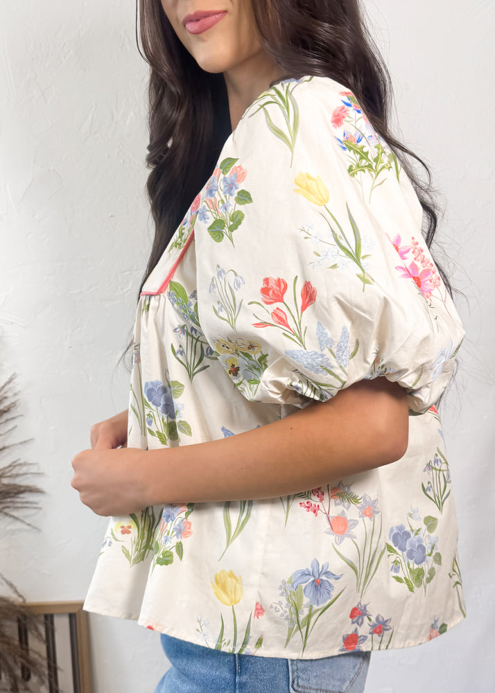 Frilly Florals Babydoll Top | Ivory