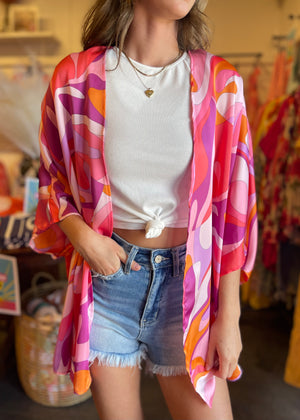 
            
                Load image into Gallery viewer, Dolman Sleeve Katy Kimono | Pink Multi
            
        