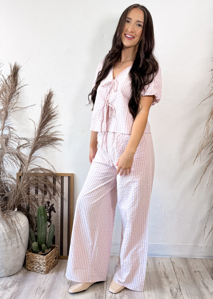 Sunday Striped Puff Sleeve Top | Pink