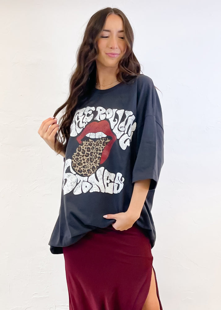 Livy Lu Leopard Rolling Stones Graphic Tee | Smoke