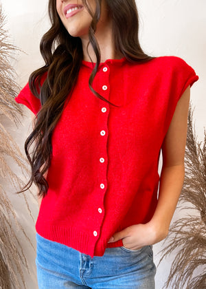 The Piper Vest Cardigan | Tomato Red
