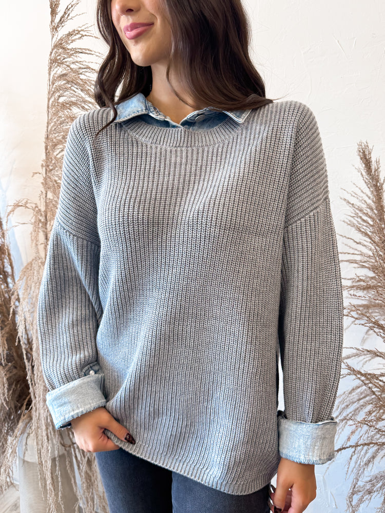 Vintage Havana Collared Cutie Sweater | Heather Grey