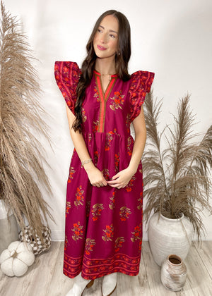 Mulled Cider Floral Dress | Burgundy