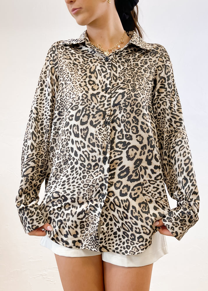 Miss Extra Satin Button Up Blouse | Leopard