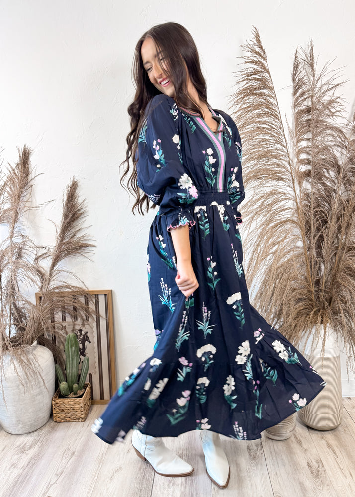 Falling Foliage Midi Dress | Midnight