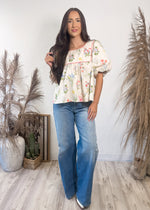 Frilly Florals Babydoll Top | Ivory