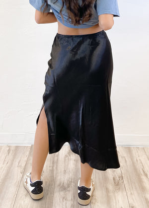 Live For Danger Midi Satin Skirt | Black