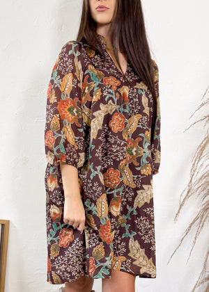 Autumn Bloom Mini Dress | Brown