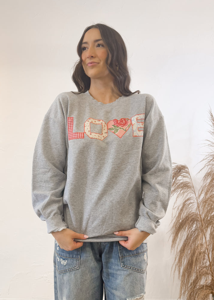 Livy Lu Love Quilt Print Sweatshirt | Gray