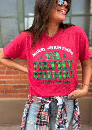
            
                Load image into Gallery viewer, Marry Christmas Ya Filthy Animal  Tee | Red
            
        