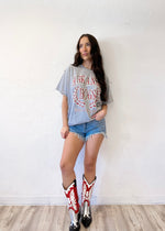 Livy Lu Arkansas Razorbacks Plaid Crest Thrifted Tee | Grey