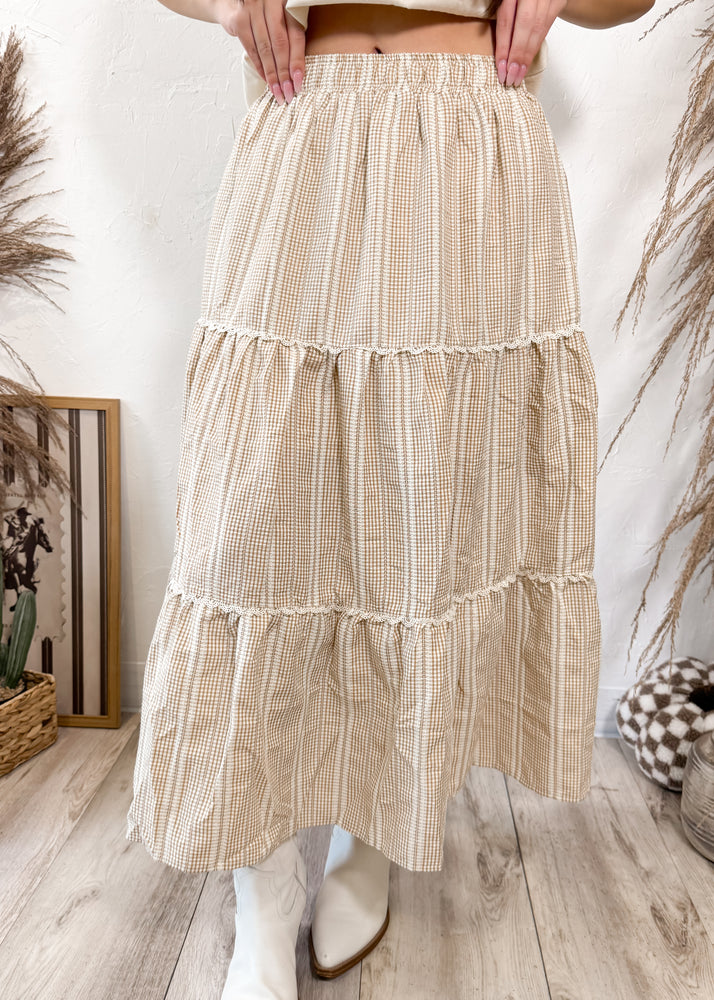 Pumpkin Patch Gingham Midi Skirt | Mocha