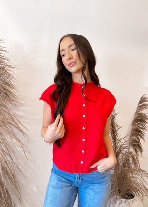 The Piper Vest Cardigan | Tomato Red