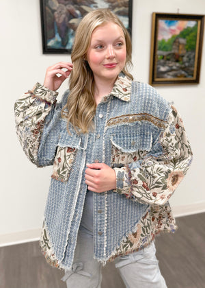 Fall Aroma Woven Floral Jacket | Denim