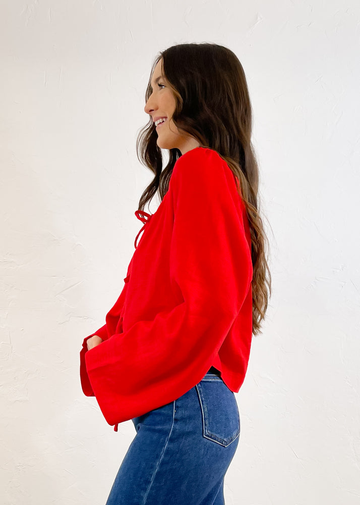 Sweet On You Linen Blouse | Red