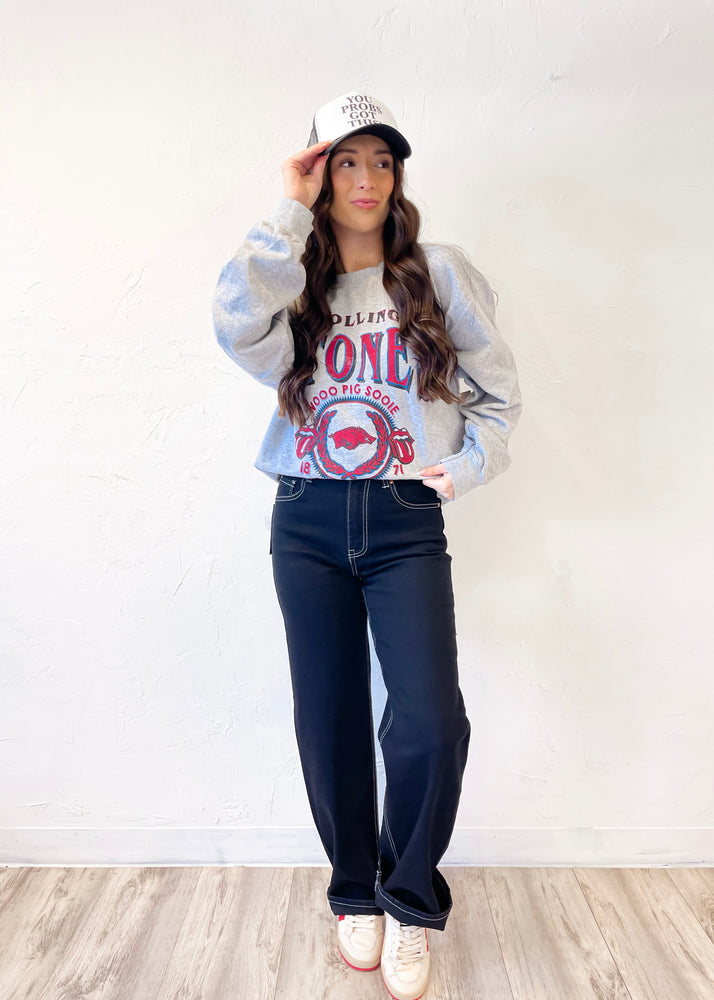 Livy Lu Rolling Stones Razorbacks Thrifted Sweatshirt | Gray