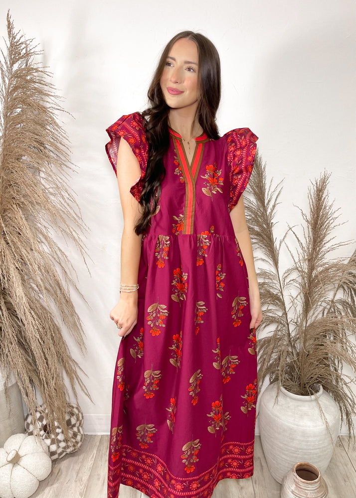 Mulled Cider Floral Dress | Burgundy
