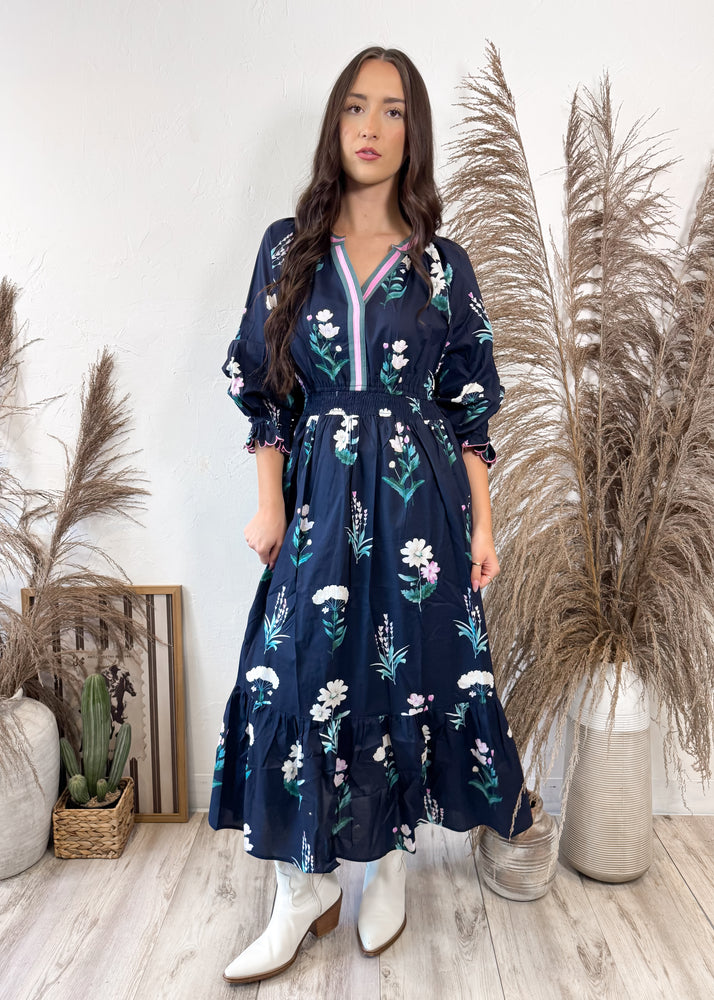 Falling Foliage Midi Dress | Midnight