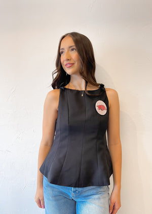 Noir Belle Peplum Bow Top | Black