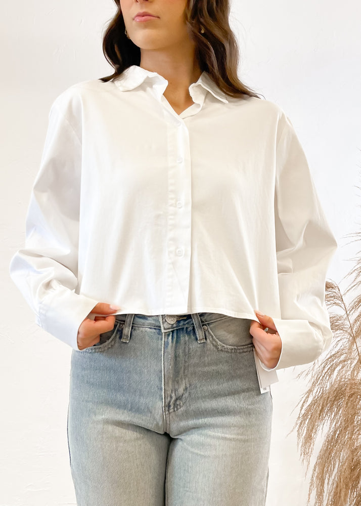 Velvet Heart Lilith Cropped Button Up Top | White