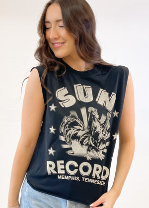 Recycled Karma Sun Records Rooster Cut Sleeve Tee | Black